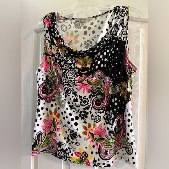 Sleeveless top - black,white,pink,green and yellow mix - Picture 1 of 2